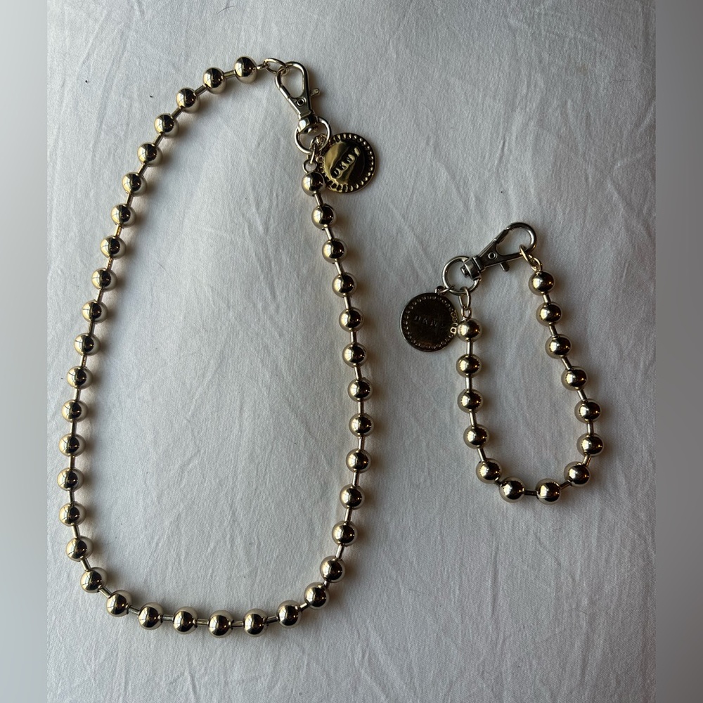 Dkny Gold Beaded Necklace and Bracelet Set